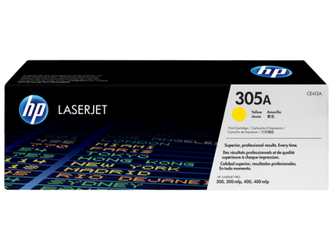 TONER HP 305A YELLOW, Color: Amarillo, Compatibilidad. HP LASERJET PRO 300/400, Rendimiento: 2600 páginas.