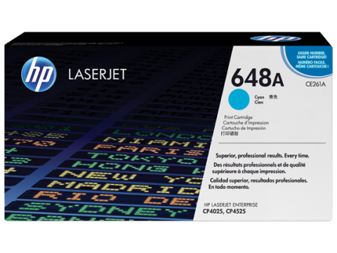 TONER HP CE261A, 648A CYAN, Color: Cian, Compatibilidad: HP LASERJET CP4025/CP4525/CP4525DN, Rendimiento: 11000 páginas.