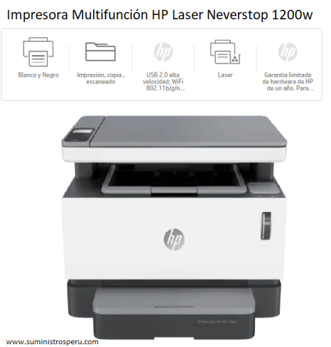 Impresora Multifuncion HP 1200w Tanque de Toner Recargable