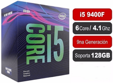 PROCESADOR INTEL CORE I5 9400F ,2.9 GHZ UP TO 4.1 GHZ 1151