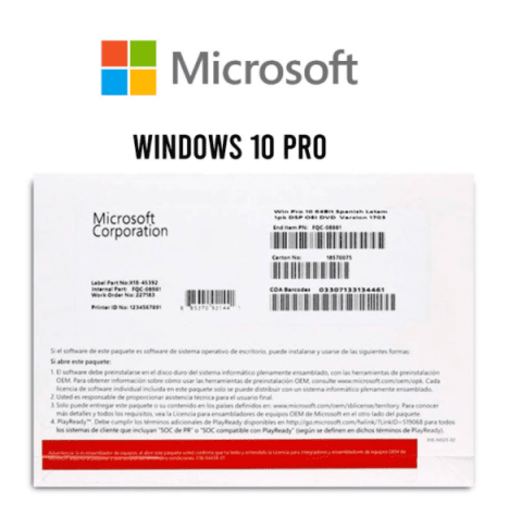 Licencia Microsoft Windows 10 Pro 64-bit  - 1 Licencia OEM DVD-ROM - Español original