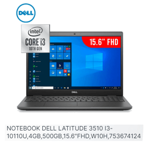 NOTEBOOK DELL LATITUDE 3510 I3-10110U,4GB,500GB,15.6"FHD,W10H,753674124