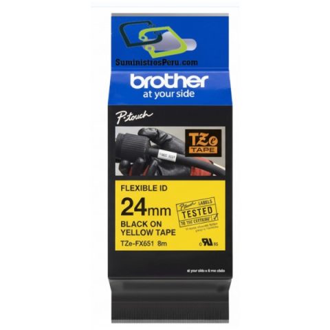 Cinta Brother TZEFX651 Negro sobre Amarillo 24mm